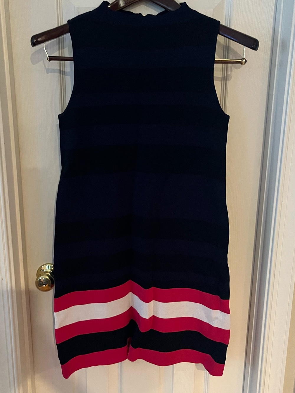 Eliza J Navy Sleeveless Striped Shift Dress with Pink & White Hem Stripes